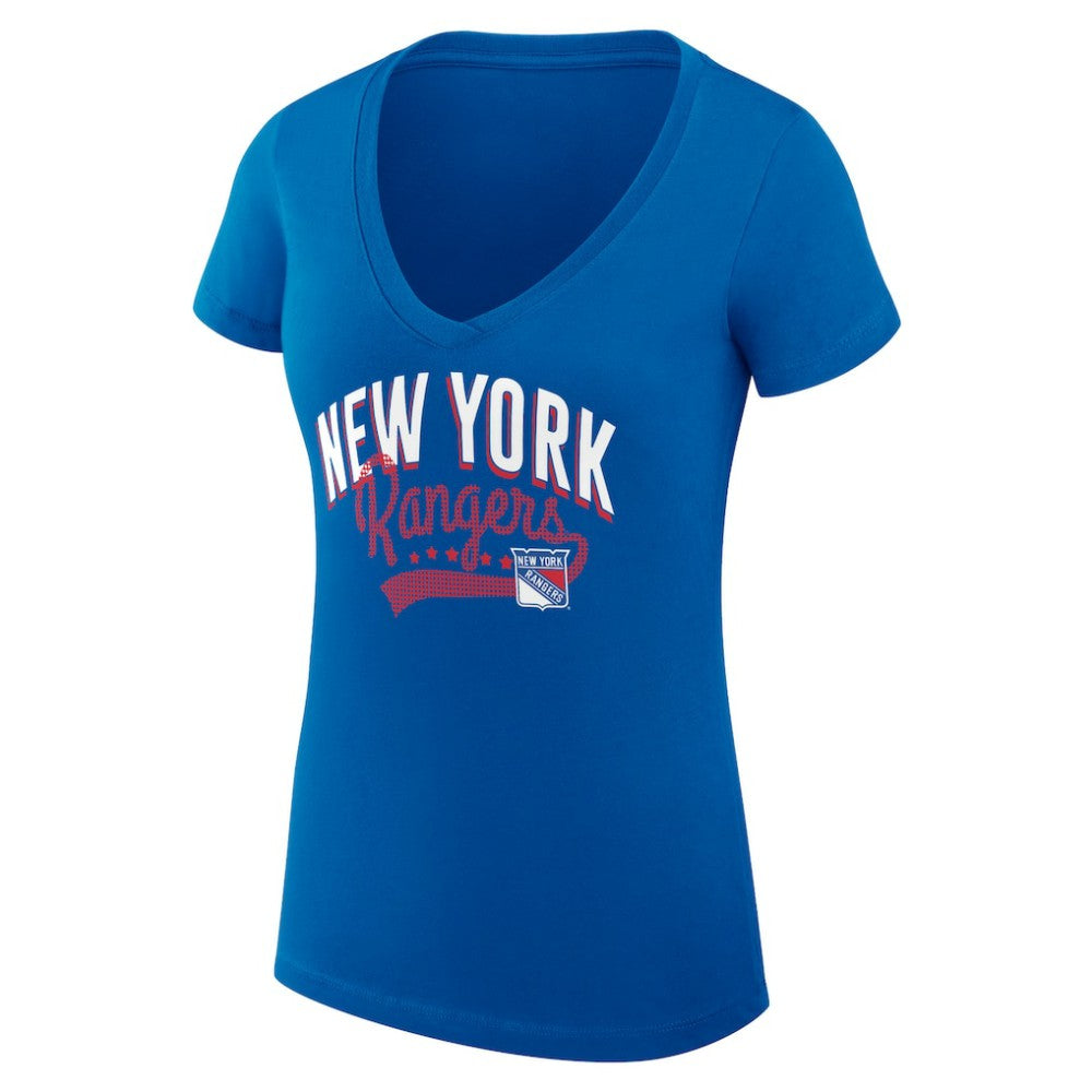 New York Rangers G-III 4Her by Carl Banks Women's Super-Slim Fit Lightweight Filigree Logo V-Neck T-Shirt – Blue | US 200559489