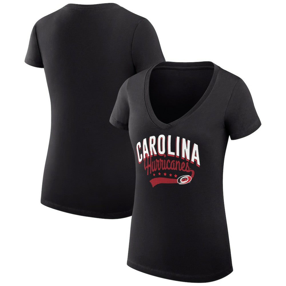 Carolina Hurricanes G-III 4Her by Carl Banks Women's Super-Slim Fit Lightweight Filigree Logo V-Neck T-Shirt – Black | US 200559505