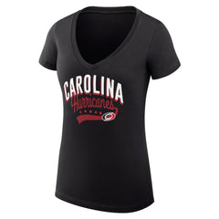 Carolina Hurricanes G-III 4Her by Carl Banks Women's Super-Slim Fit Lightweight Filigree Logo V-Neck T-Shirt – Black | US 200559505