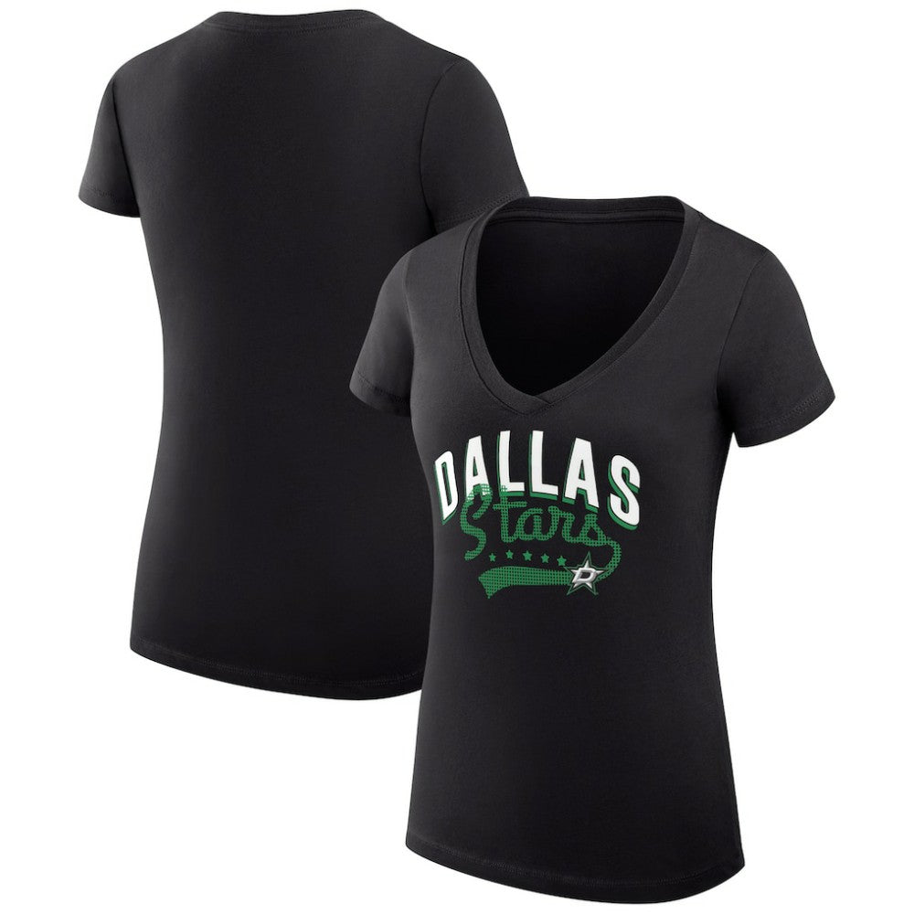 Dallas Stars G-III 4Her by Carl Banks Women's Super-Slim Fit Lightweight Filigree Logo V-Neck T-Shirt – Black | US 200559508