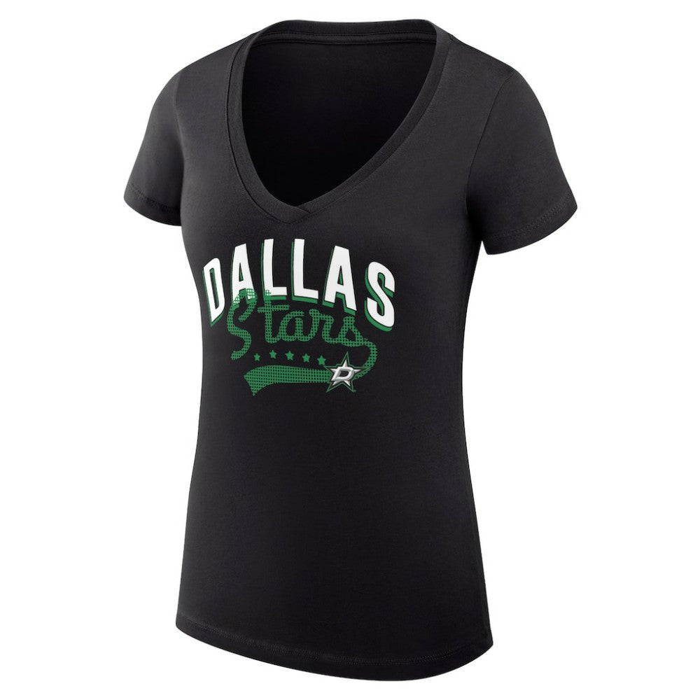Dallas Stars G-III 4Her by Carl Banks Women's Super-Slim Fit Lightweight Filigree Logo V-Neck T-Shirt – Black | US 200559508
