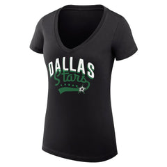 Dallas Stars G-III 4Her by Carl Banks Women's Super-Slim Fit Lightweight Filigree Logo V-Neck T-Shirt – Black | US 200559508