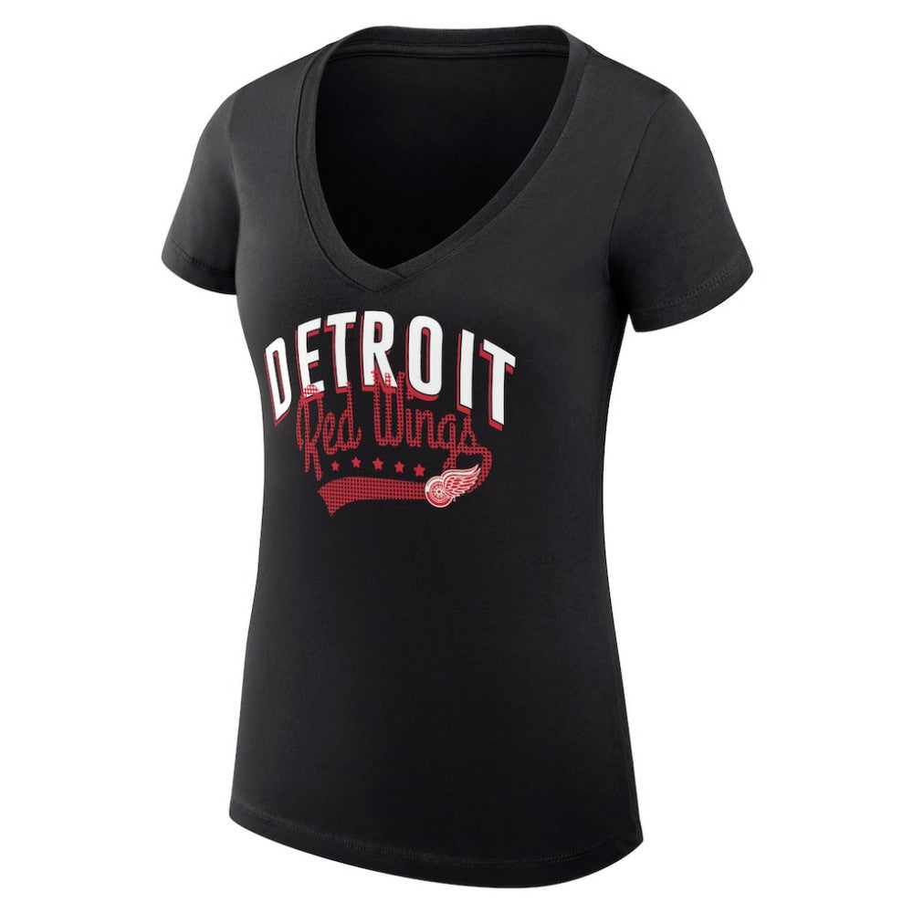 Detroit Red Wings G-III 4Her by Carl Banks Women's Super-Slim Fit Lightweight Filigree Logo V-Neck T-Shirt – Black | US 200559509