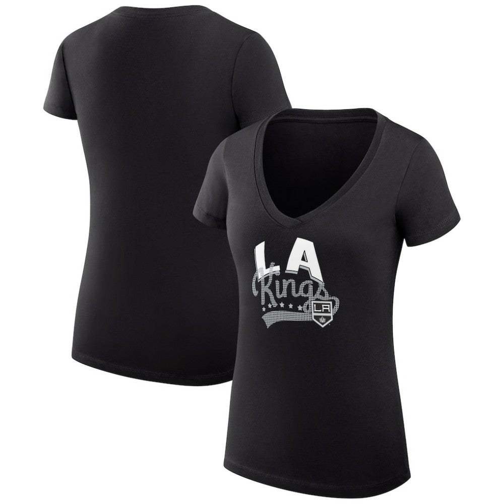 Los Angeles Kings G-III 4Her by Carl Banks Women's Super-Slim Fit Lightweight Filigree Logo V-Neck T-Shirt – Black | US 200559510