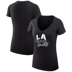 Los Angeles Kings G-III 4Her by Carl Banks Women's Super-Slim Fit Lightweight Filigree Logo V-Neck T-Shirt – Black | US 200559510