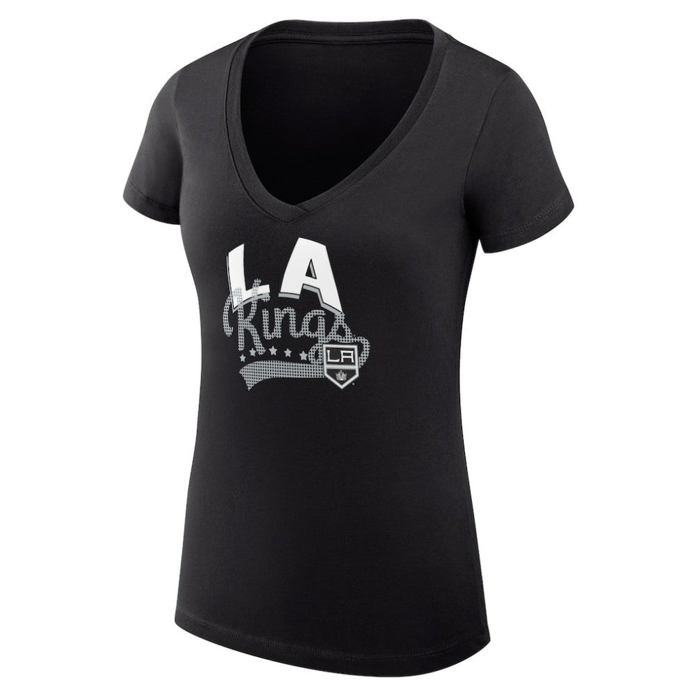 Los Angeles Kings G-III 4Her by Carl Banks Women's Super-Slim Fit Lightweight Filigree Logo V-Neck T-Shirt – Black | US 200559510