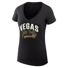 Vegas Golden Knights G-III 4Her by Carl Banks Women's Super-Slim Fit Lightweight Filigree Logo V-Neck T-Shirt – Black | US 200559519