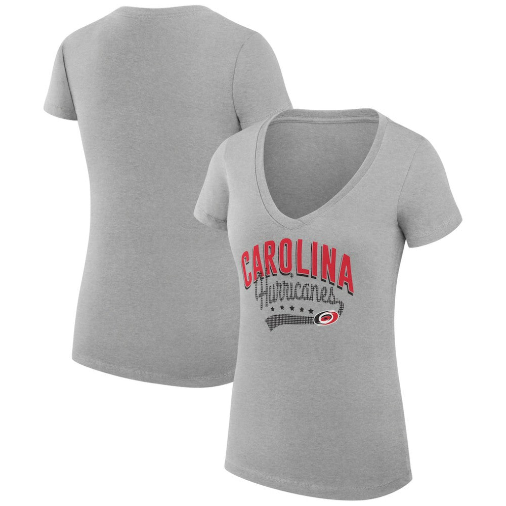 Carolina Hurricanes G-III 4Her by Carl Banks Women's Super-Slim Fit Lightweight Filigree Logo V-Neck T-Shirt – Gray | US 200559524