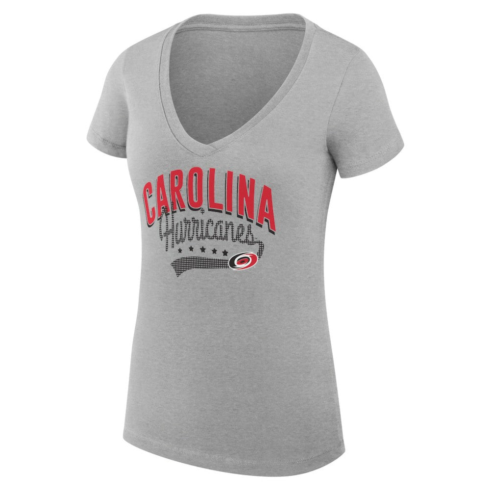 Carolina Hurricanes G-III 4Her by Carl Banks Women's Super-Slim Fit Lightweight Filigree Logo V-Neck T-Shirt – Gray | US 200559524