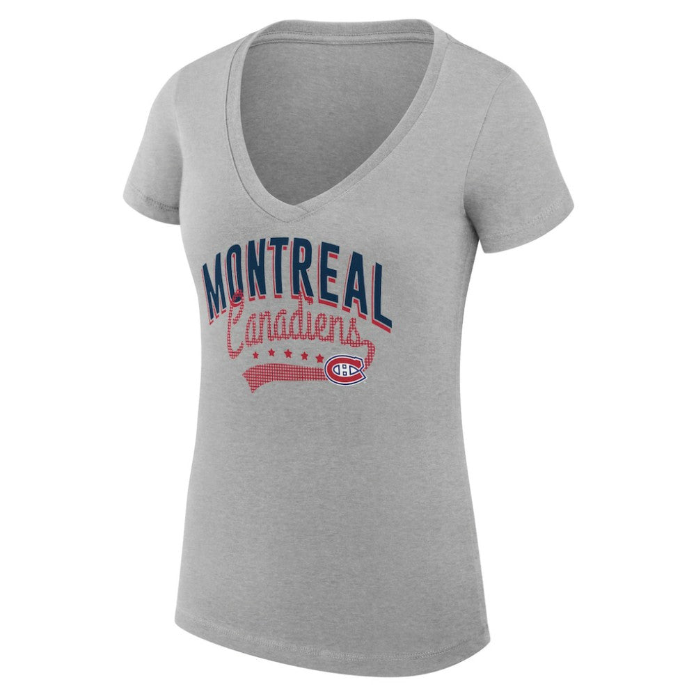 Montreal Canadiens G-III 4Her by Carl Banks Women's Super-Slim Fit Lightweight Filigree Logo V-Neck T-Shirt – Gray | US 200559534