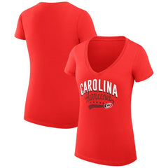 Carolina Hurricanes G-III 4Her by Carl Banks Women's Super-Slim Fit Lightweight Filigree Logo V-Neck T-Shirt – Red | US 200559544