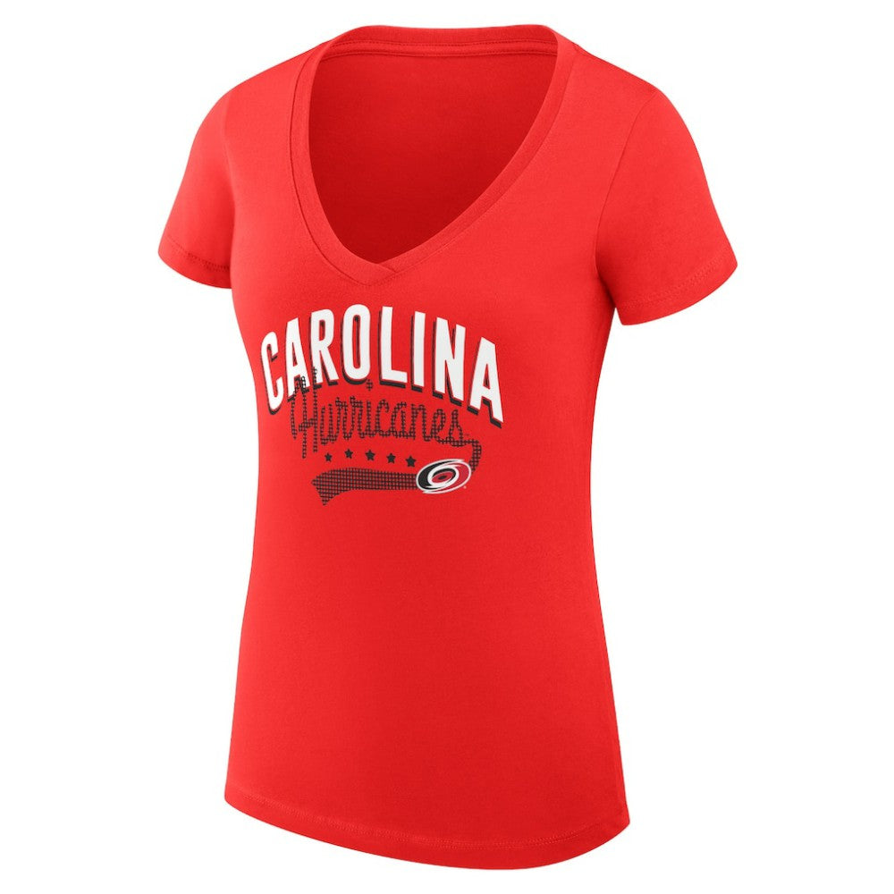 Carolina Hurricanes G-III 4Her by Carl Banks Women's Super-Slim Fit Lightweight Filigree Logo V-Neck T-Shirt – Red | US 200559544