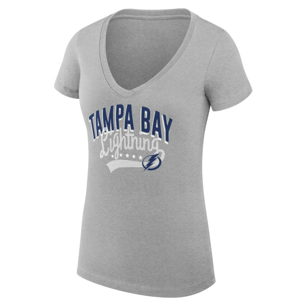 Tampa Bay Lightning G-III 4Her by Carl Banks Women's Super-Slim Fit Lightweight Filigree Logo V-Neck T-Shirt – Gray | US 200559551