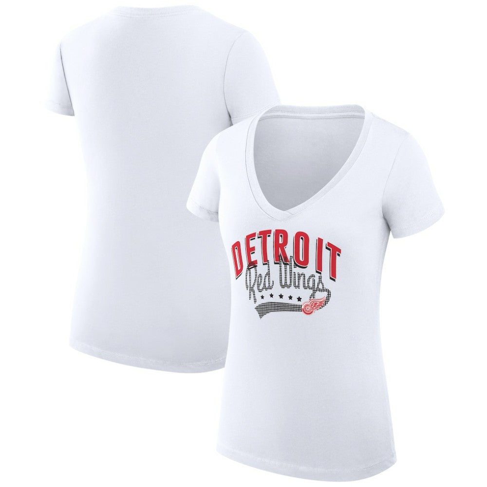 Detroit Red Wings G-III 4Her by Carl Banks Women's Super-Slim Fit Lightweight Filigree Logo V-Neck T-Shirt – White | US 200559571