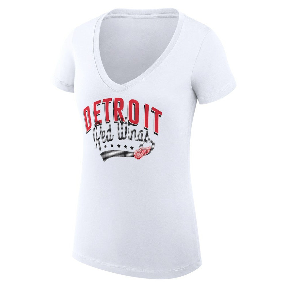 Detroit Red Wings G-III 4Her by Carl Banks Women's Super-Slim Fit Lightweight Filigree Logo V-Neck T-Shirt – White | US 200559571