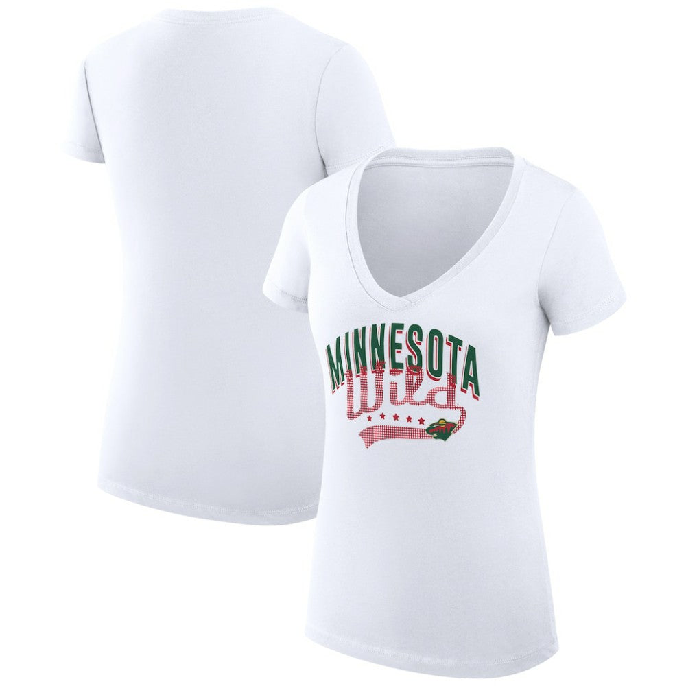Minnesota Wild G-III 4Her by Carl Banks Women's Super-Slim Fit Lightweight Filigree Logo V-Neck T-Shirt – White | US 200559575