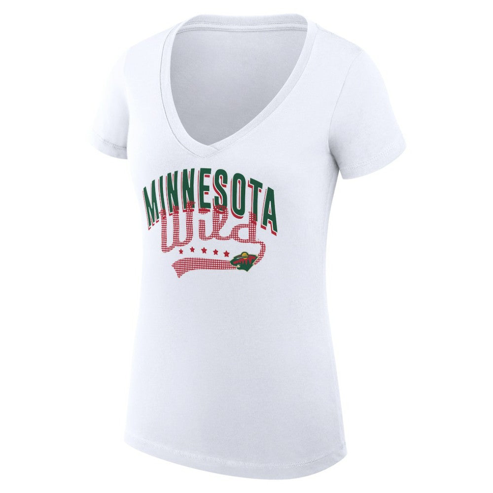 Minnesota Wild G-III 4Her by Carl Banks Women's Super-Slim Fit Lightweight Filigree Logo V-Neck T-Shirt – White | US 200559575