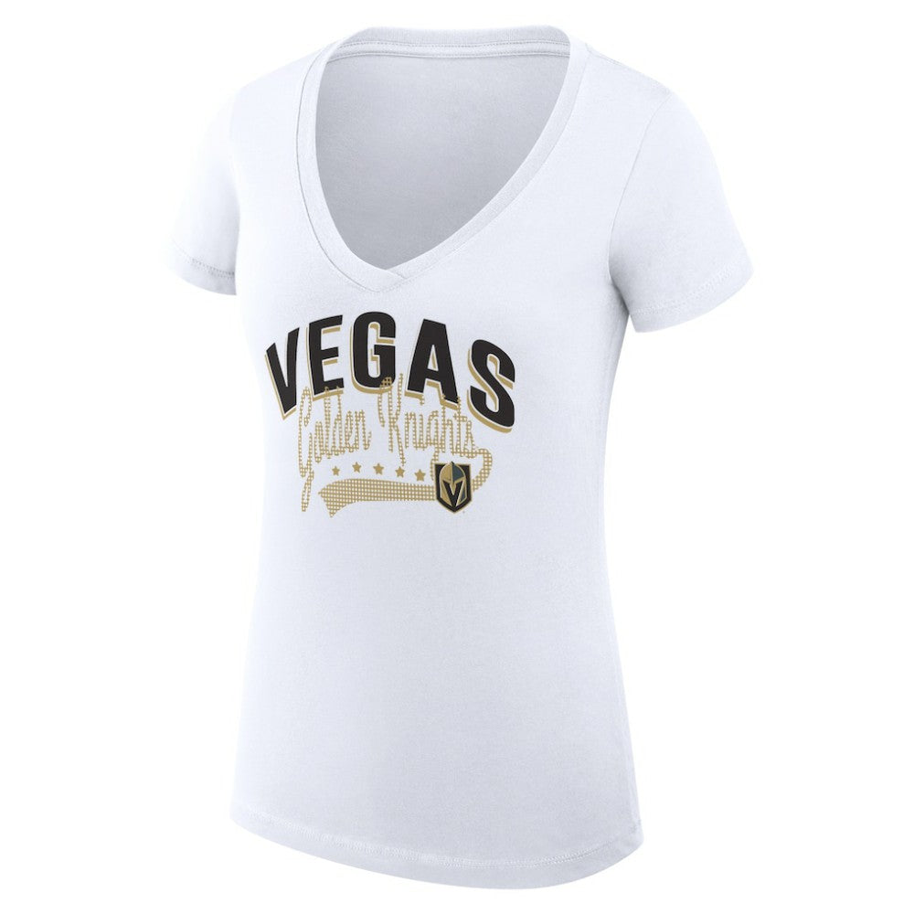 Vegas Golden Knights G-III 4Her by Carl Banks Women's Super-Slim Fit Lightweight Filigree Logo V-Neck T-Shirt – White | US 200559591