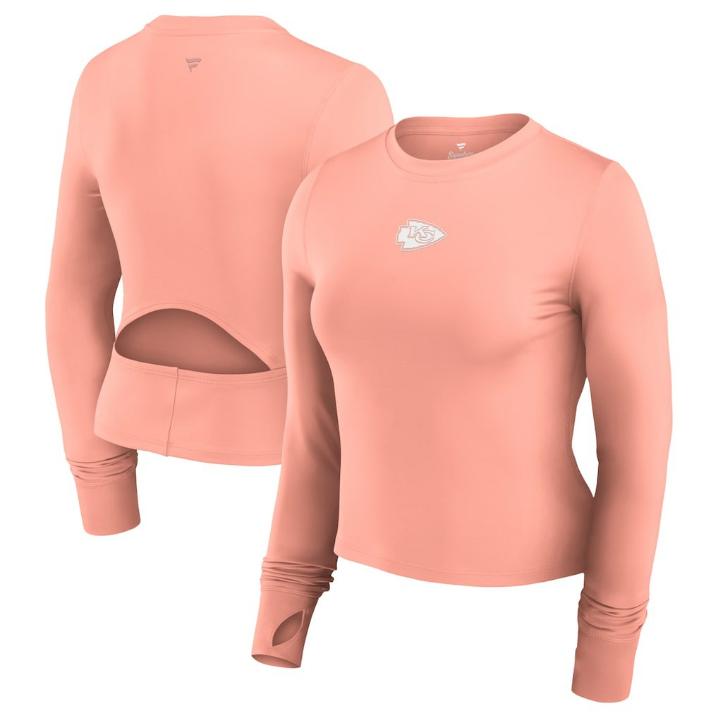 Kansas City Chiefs Women's Studio Fitted Long Sleeve Gym Top - Coral Tops
