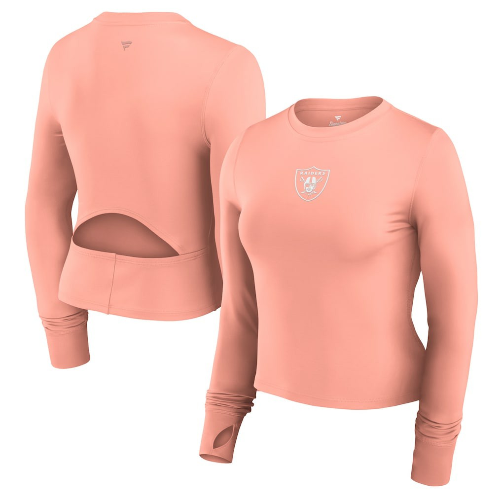 Las Vegas Raiders Women's Studio Fitted Long Sleeve Gym Top - Coral Tops