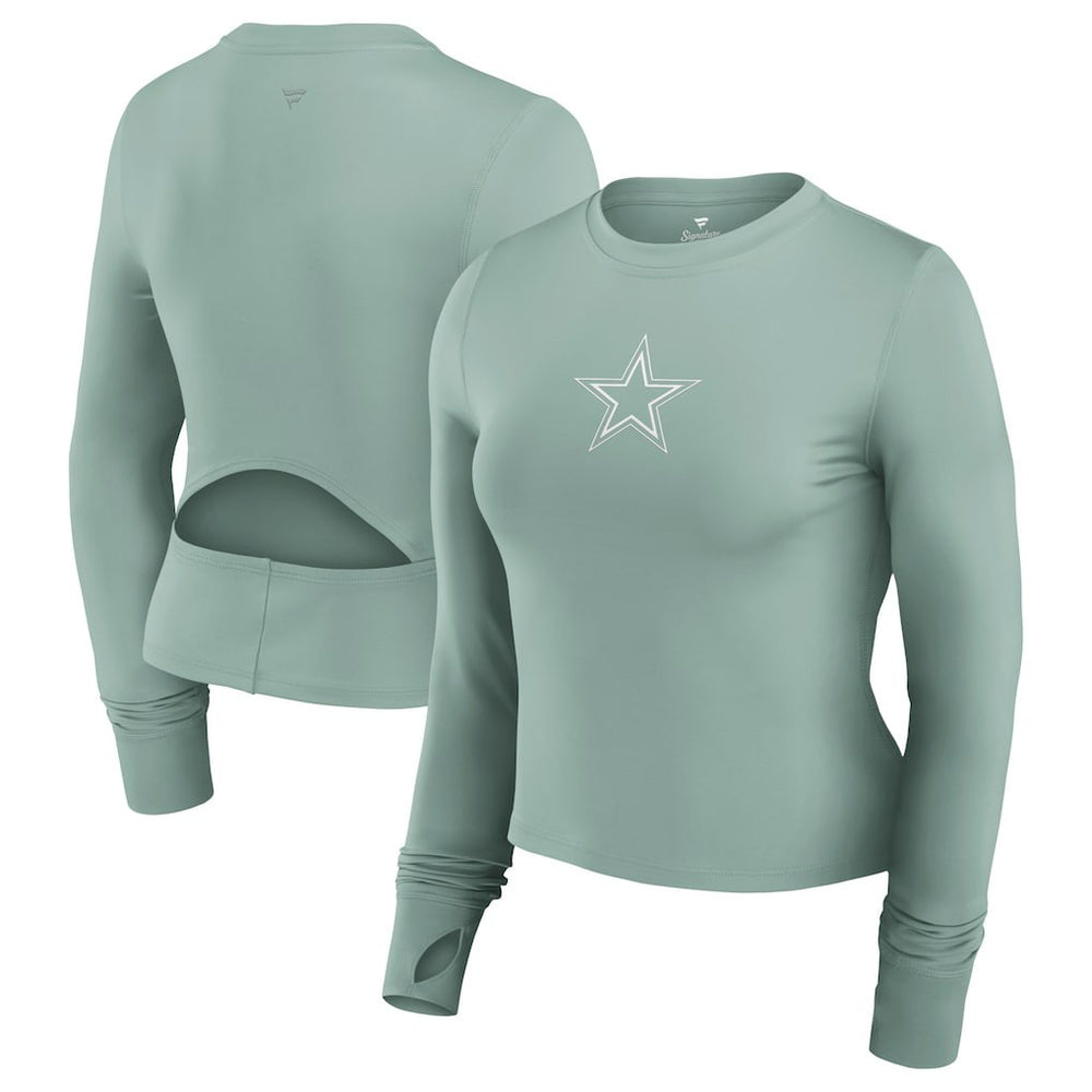 Dallas Cowboys Women's Studio Fitted Long Sleeve Gym Top - Green Tops