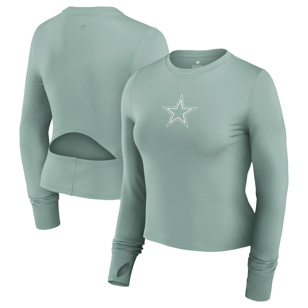 Dallas Cowboys Women's Studio Fitted Long Sleeve Gym Top - Green Tops
