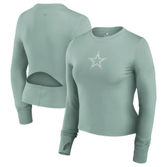 Dallas Cowboys Women's Studio Fitted Long Sleeve Gym Top - Green Tops