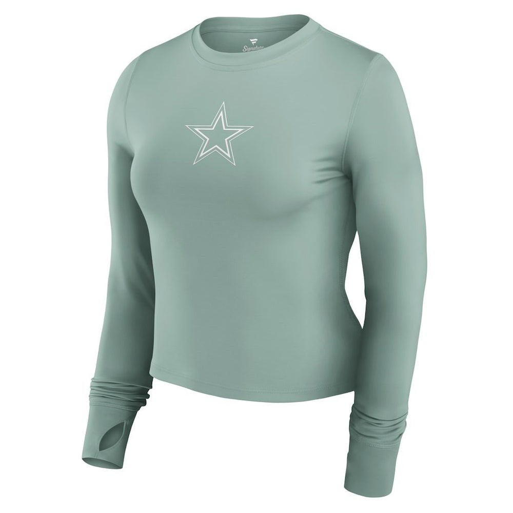 Dallas Cowboys Women's Studio Fitted Long Sleeve Gym Top - Green Tops