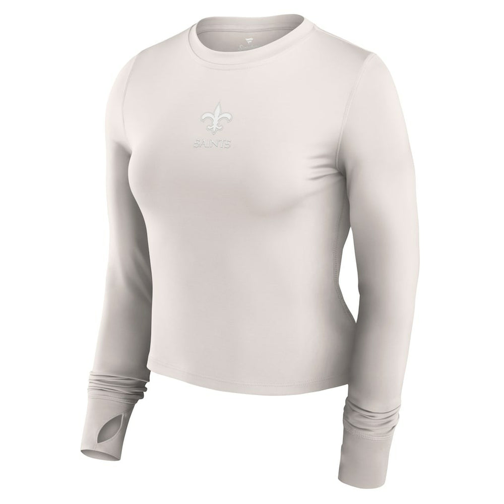 New Orleans Saints Women's Studio Fitted Long Sleeve Gym Top - White Tops