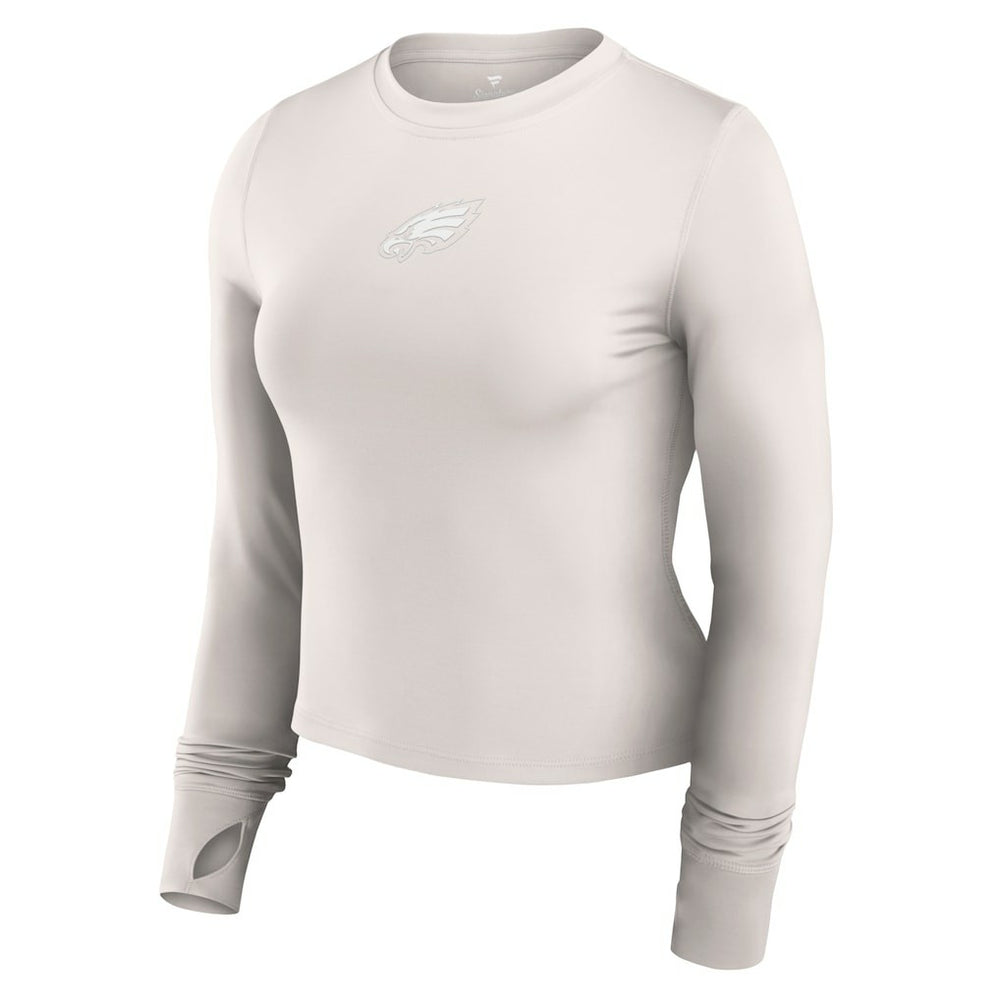 Philadelphia Eagles Women's Studio Fitted Long Sleeve Gym Top - White Tops