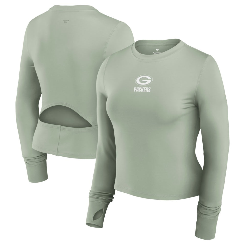 Green Bay Packers Women's Studio Fitted Long Sleeve Gym Top - Green Tops