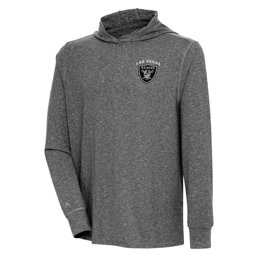 Las Vegas Raiders Antigua Saga Long Sleeve Hoodie T-Shirt - Heather Black Hoodies