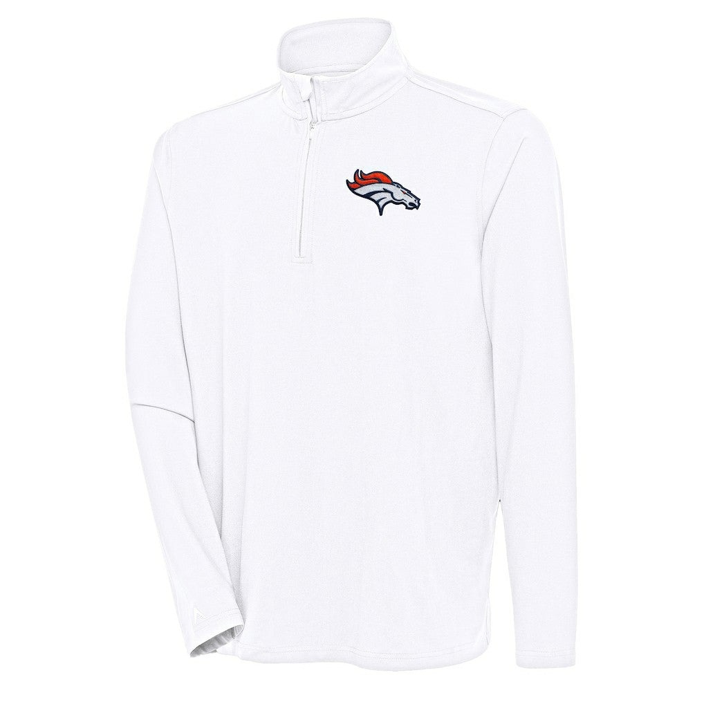 Denver Broncos Antigua Hunk Quarter-Zip Pullover Top - White Pullover