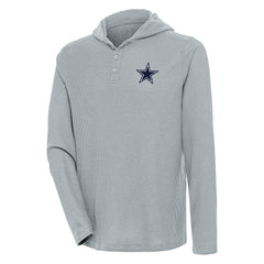 Dallas Cowboys Antigua Strong Hold Long Sleeve Henley Hoodie T-Shirt - Gray Hoodies