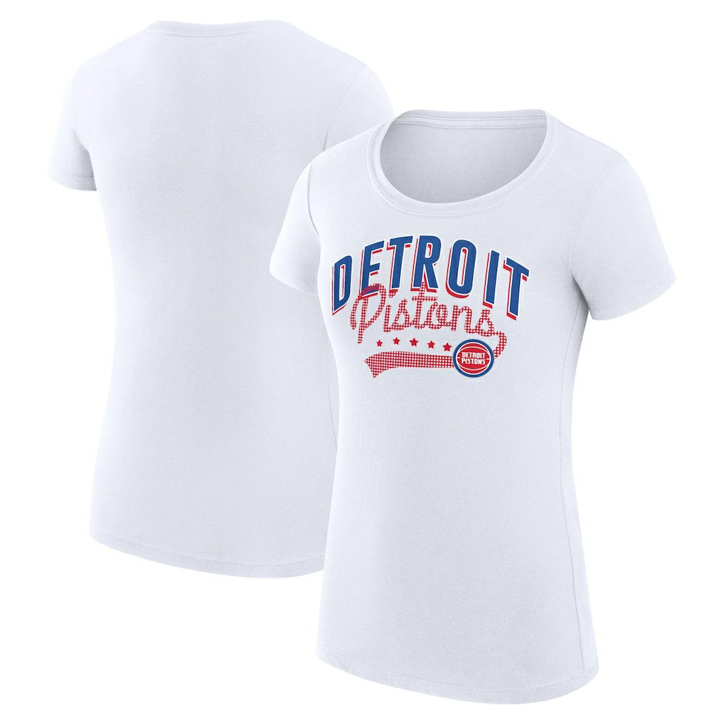 Detroit Pistons G-III 4Her by Carl Banks Women's Super-Slim Fit Lightweight Filigree Logo T-Shirt - White