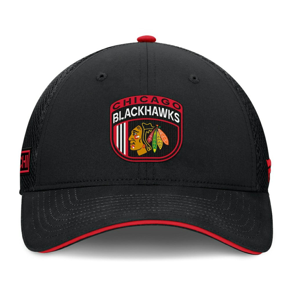 Chicago Blackhawks Fanatics 2024 NHL Draft On Stage Trucker Adjustable Hat - Black | US 200562163
