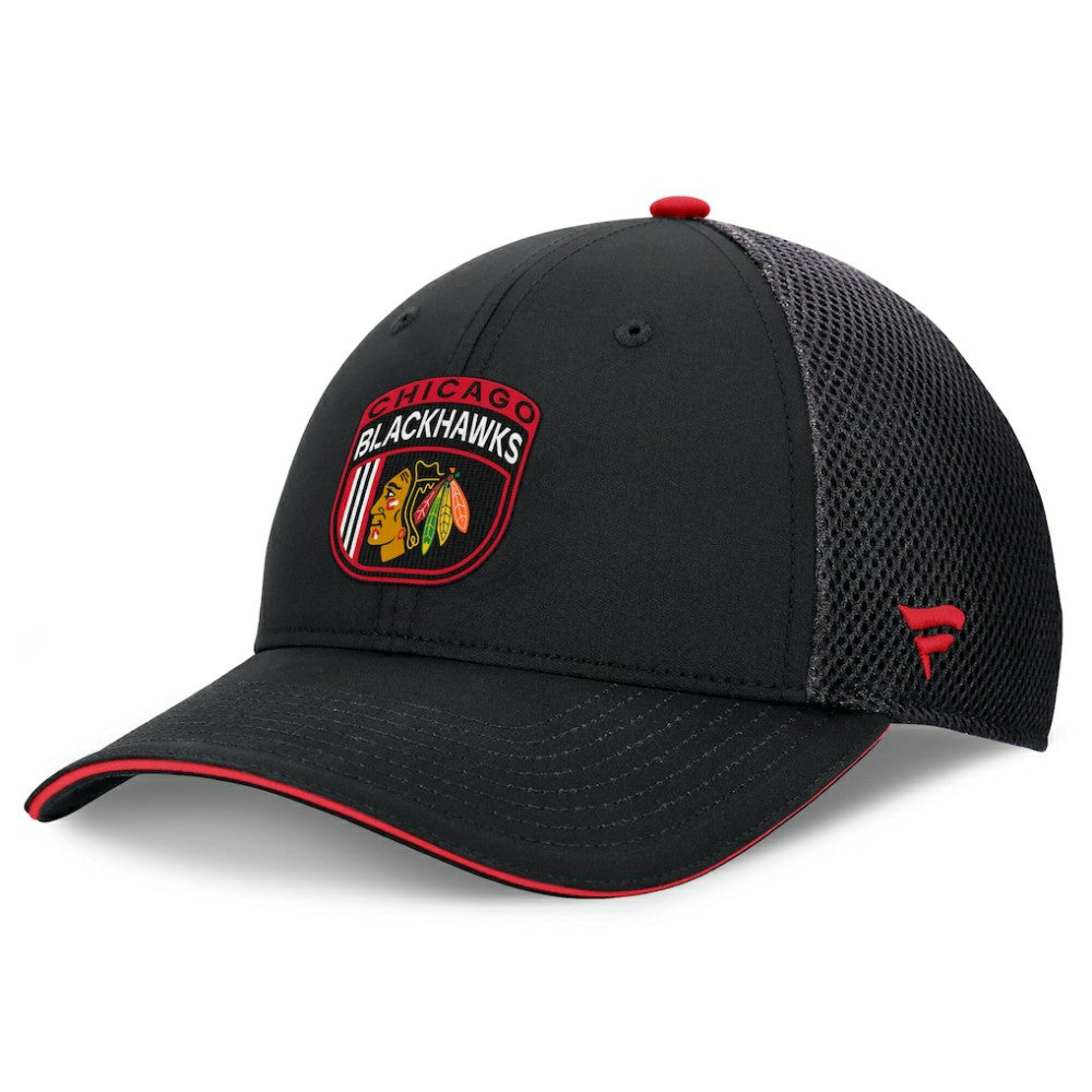 Chicago Blackhawks Fanatics 2024 NHL Draft On Stage Trucker Adjustable Hat - Black | US 200562163