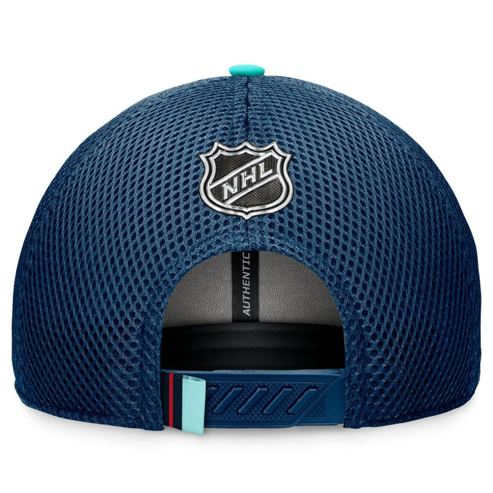 Seattle Kraken Fanatics 2024 NHL Draft On Stage Trucker Adjustable Hat - Deep Sea Blue | US 200562181