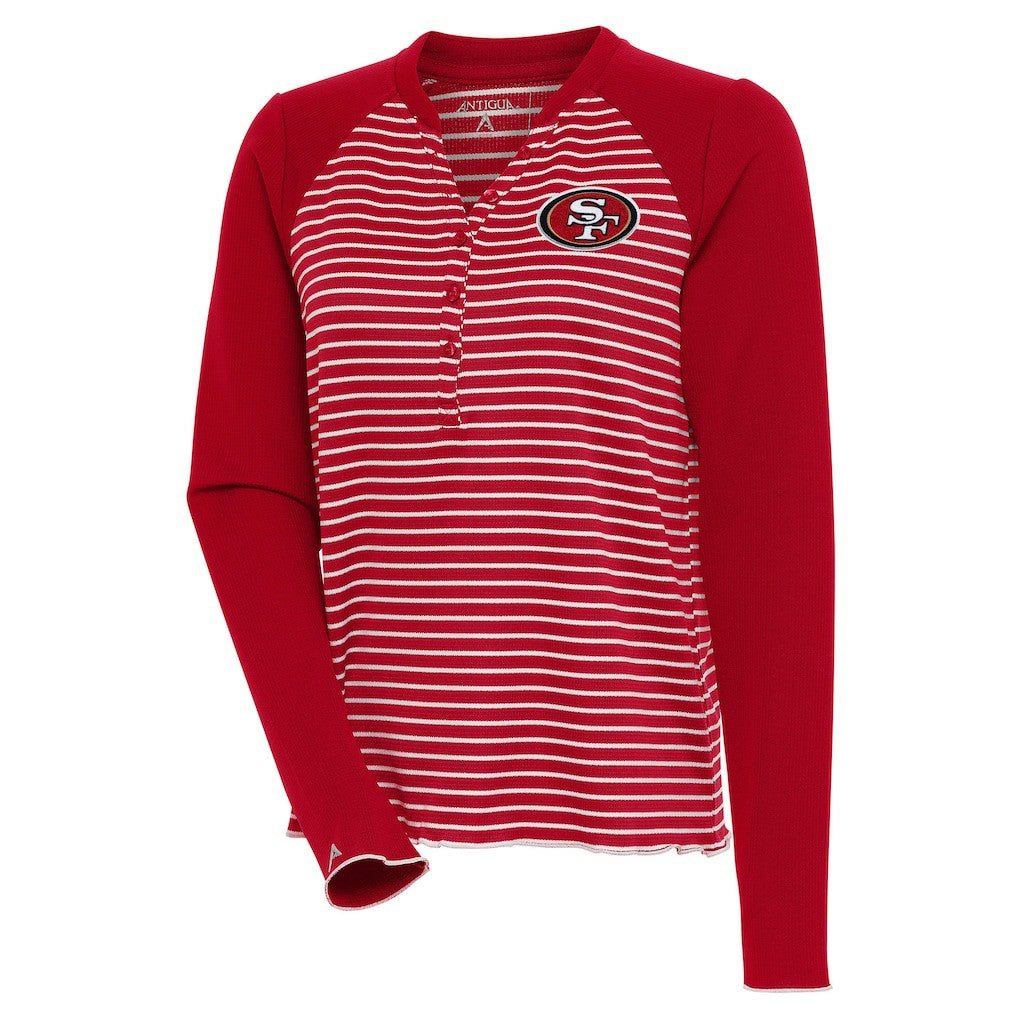 San Francisco 49ers Antigua Women's Maverick Long Sleeve Henley T-Shirt - Scarlet T-shirts