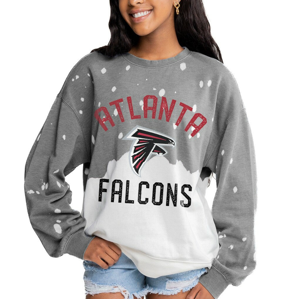 Atlanta Falcons Gameday Couture Women's Oversized Coin Toss Faded French Terry Tri-Blend Pullover Sweatshirt - Gray Pullover