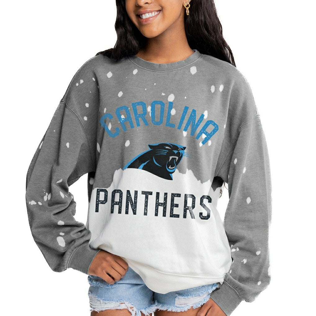 Carolina Panthers Gameday Couture Women's Oversized Coin Toss Faded French Terry Tri-Blend Pullover Sweatshirt - Gray Pullover