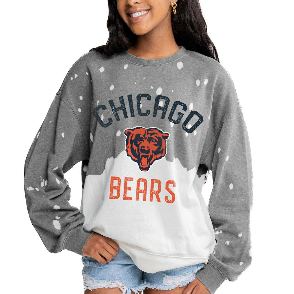 Chicago Bears Gameday Couture Women's Oversized Coin Toss Faded French Terry Tri-Blend Pullover Sweatshirt - Gray Pullover