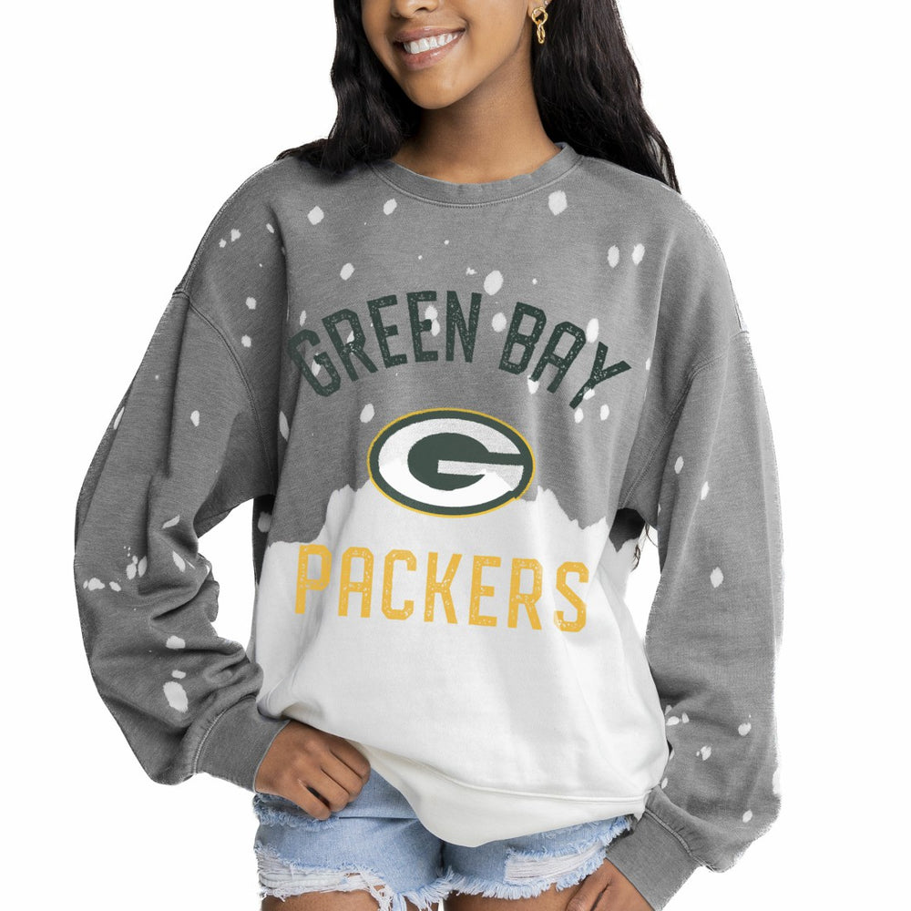 Green Bay Packers Gameday Couture Women's Oversized Coin Toss Faded French Terry Tri-Blend Pullover Sweatshirt - Gray Pullover