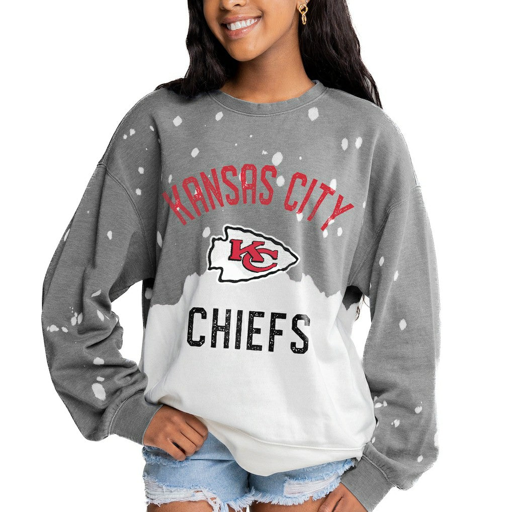Kansas City Chiefs Gameday Couture Women's Oversized Coin Toss Faded French Terry Tri-Blend Pullover Sweatshirt - Gray Pullover