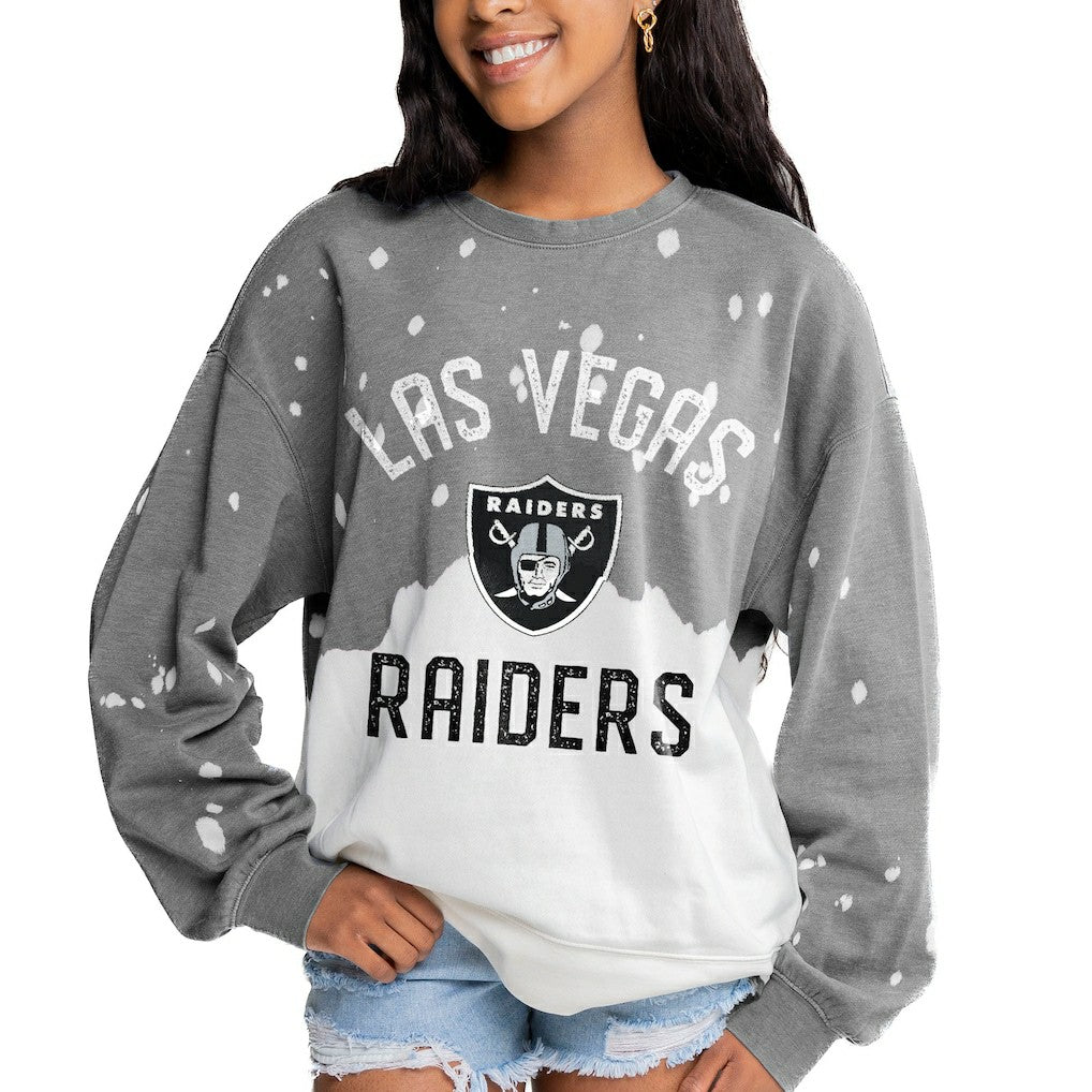 Las Vegas Raiders Gameday Couture Women's Oversized Coin Toss Faded French Terry Tri-Blend Pullover Sweatshirt - Gray Pullover