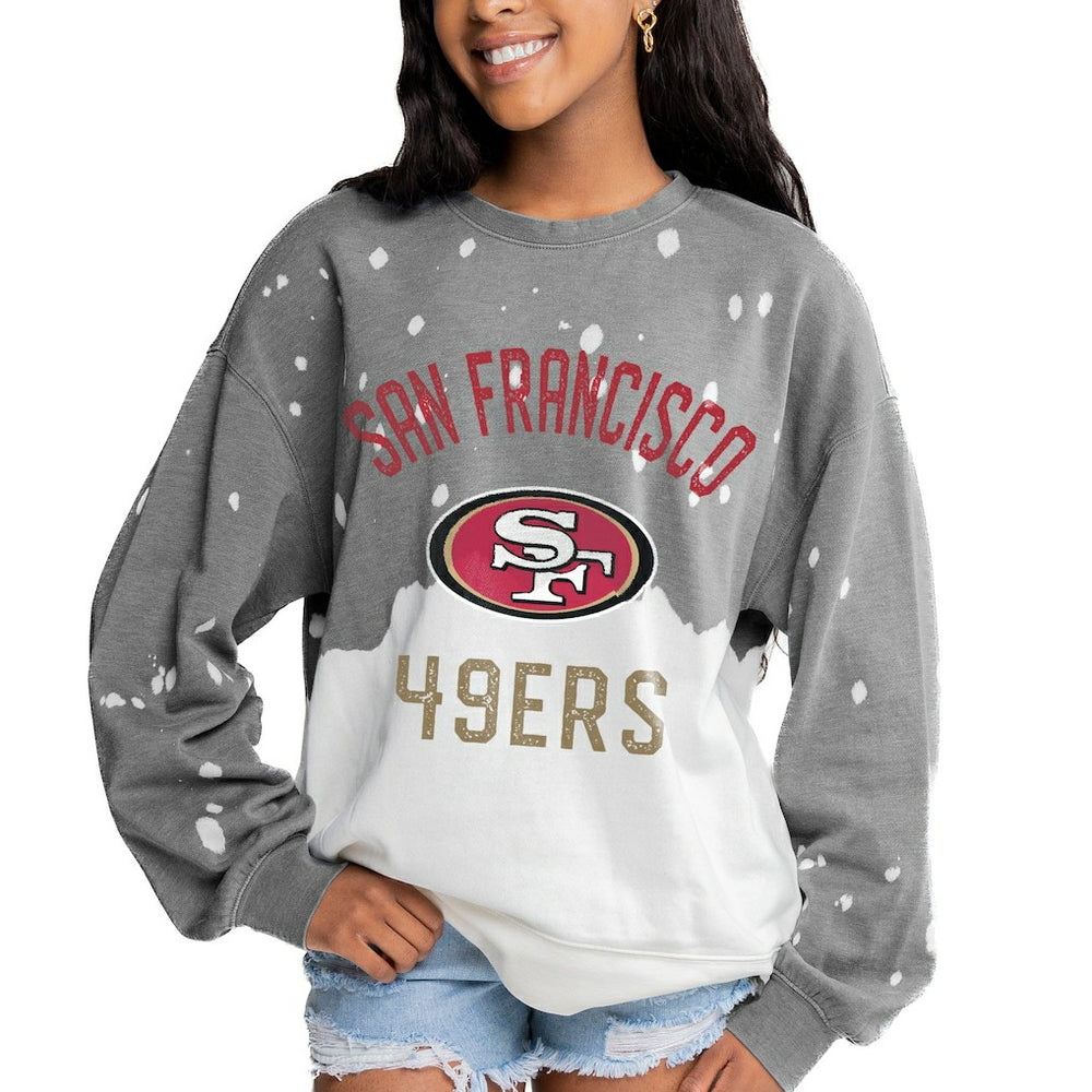 San Francisco 49ers Gameday Couture Women's Oversized Coin Toss Faded French Terry Tri-Blend Pullover Sweatshirt - Gray Pullover
