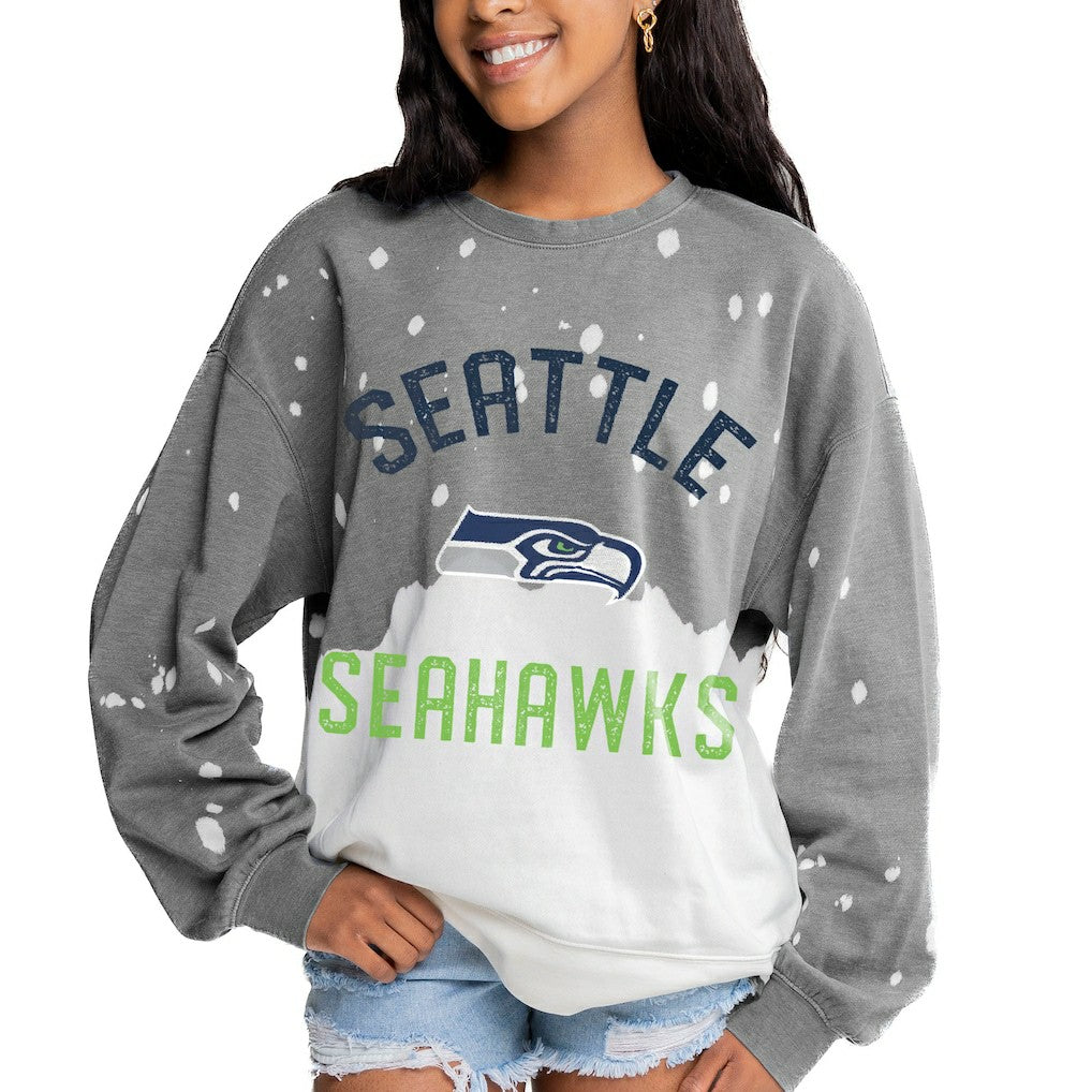 Seattle Seahawks Gameday Couture Women's Oversized Coin Toss Faded French Terry Tri-Blend Pullover Sweatshirt - Gray Pullover
