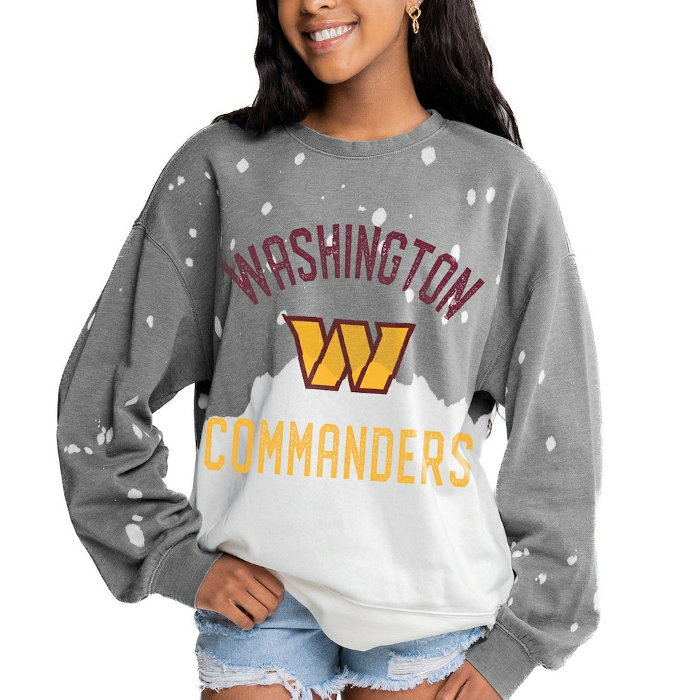 Washington Commanders Gameday Couture Women's Oversized Coin Toss Faded French Terry Tri-Blend Pullover Sweatshirt - Gray Pullover