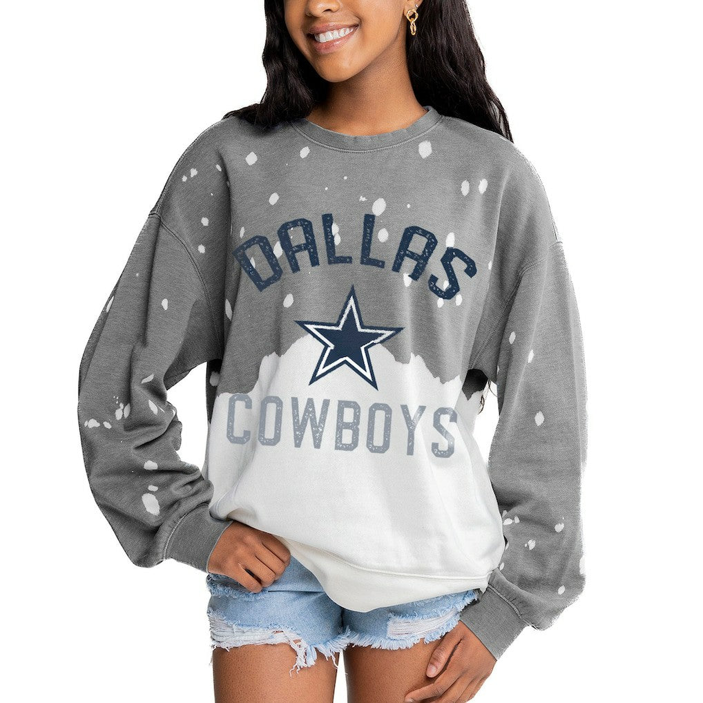 Dallas Cowboys Gameday Couture Women's Oversized Coin Toss Faded French Terry Tri-Blend Pullover Sweatshirt - Gray Pullover