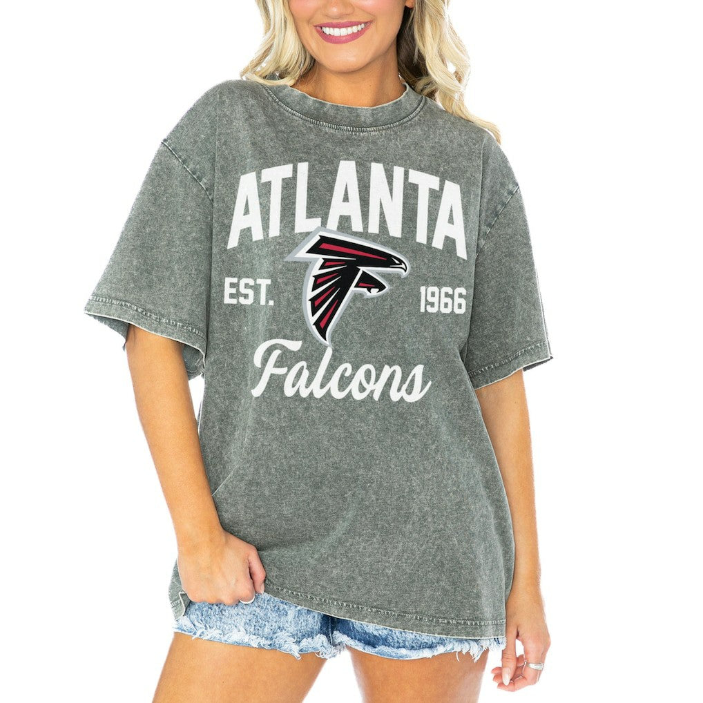 Atlanta Falcons Gameday Couture Women's Tackle Titan Boyfriend Washed T-Shirt - Gray T-shirts
